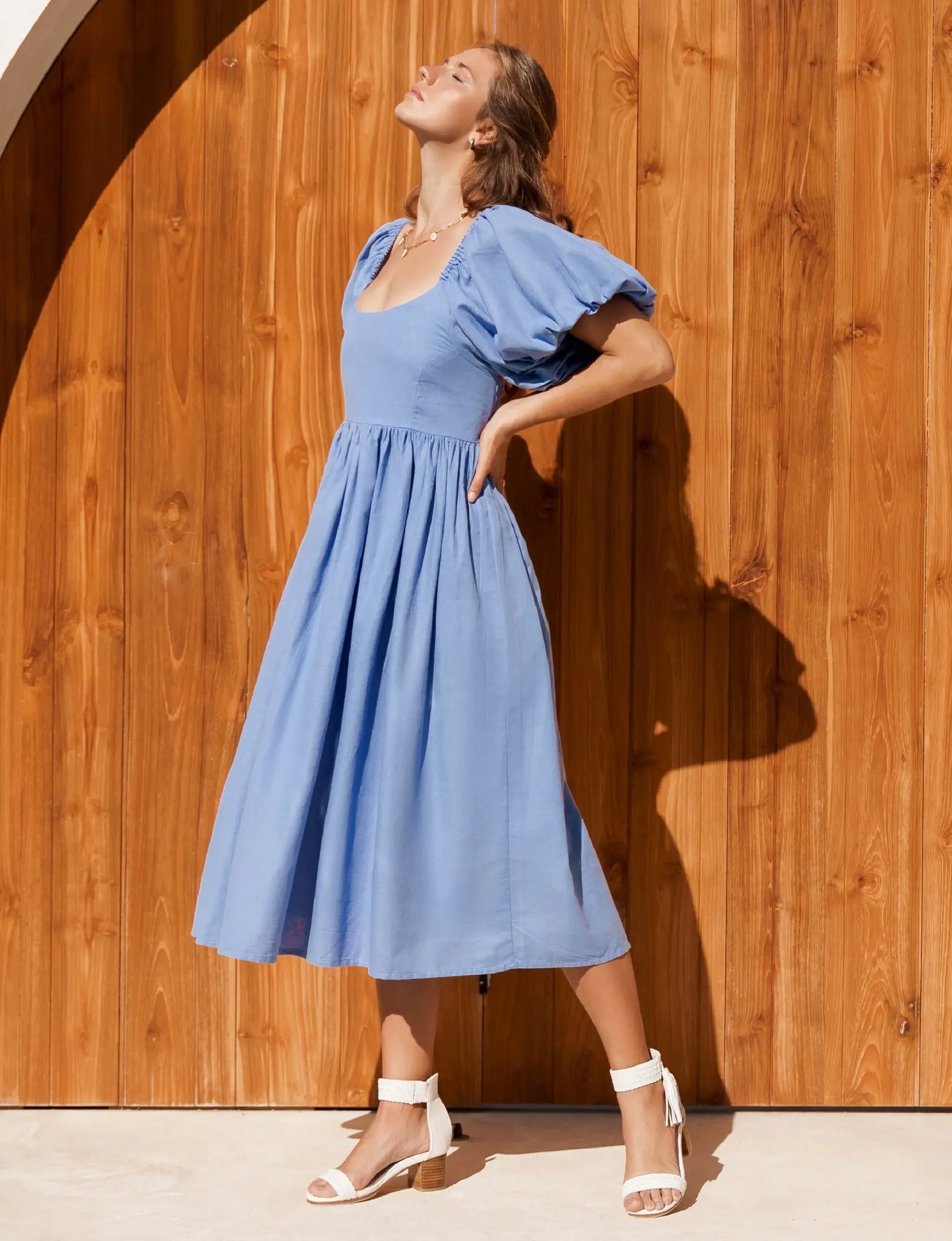 Cherie Puff Sleeve Midi Dress by Bali ELF