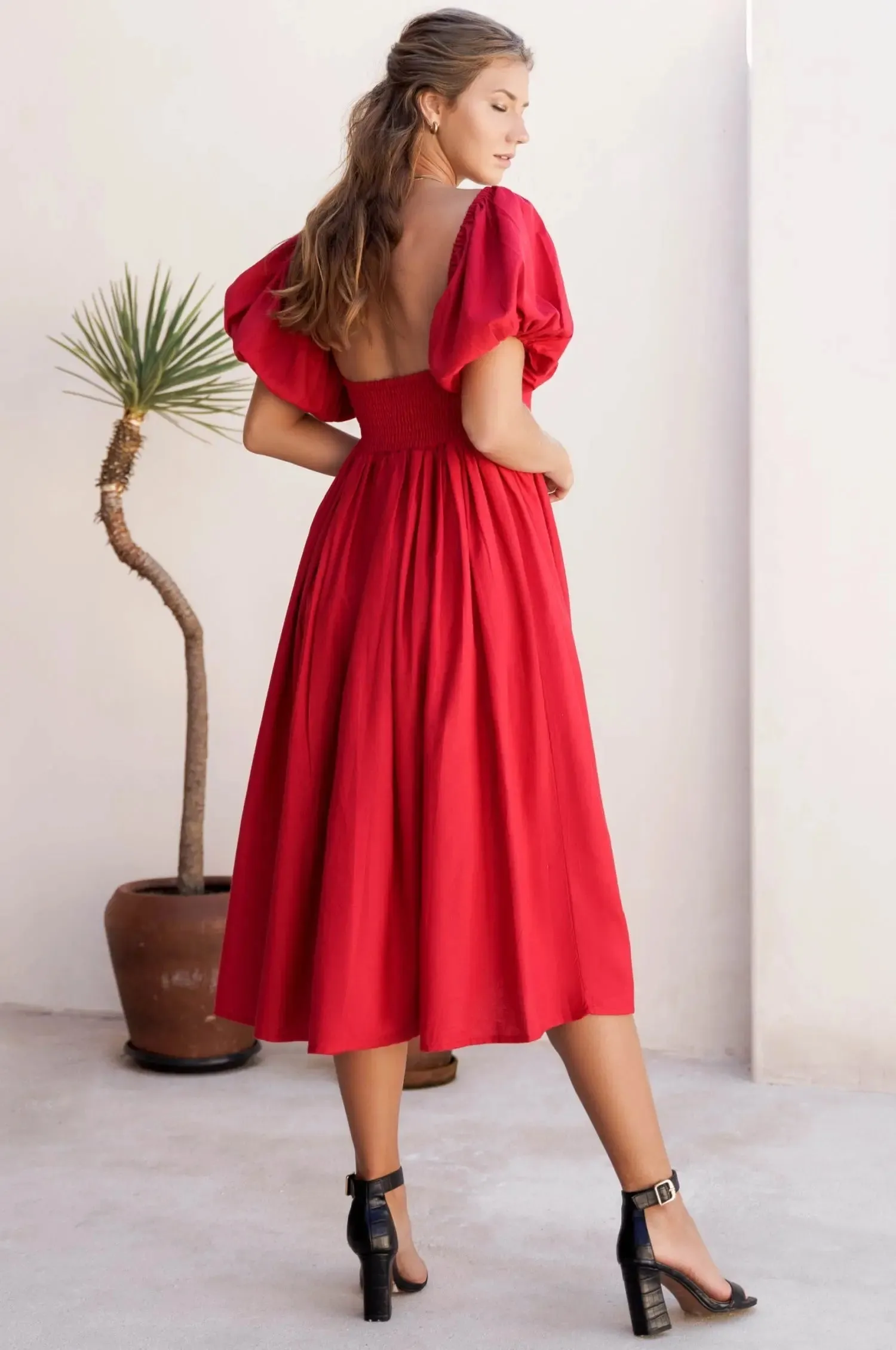 Cherie Puff Sleeve Midi Dress by Bali ELF