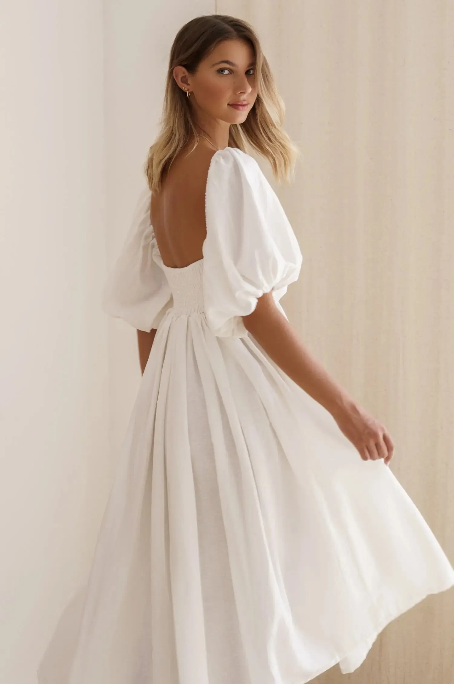 Cherie Puff Sleeve Midi Dress by Bali ELF