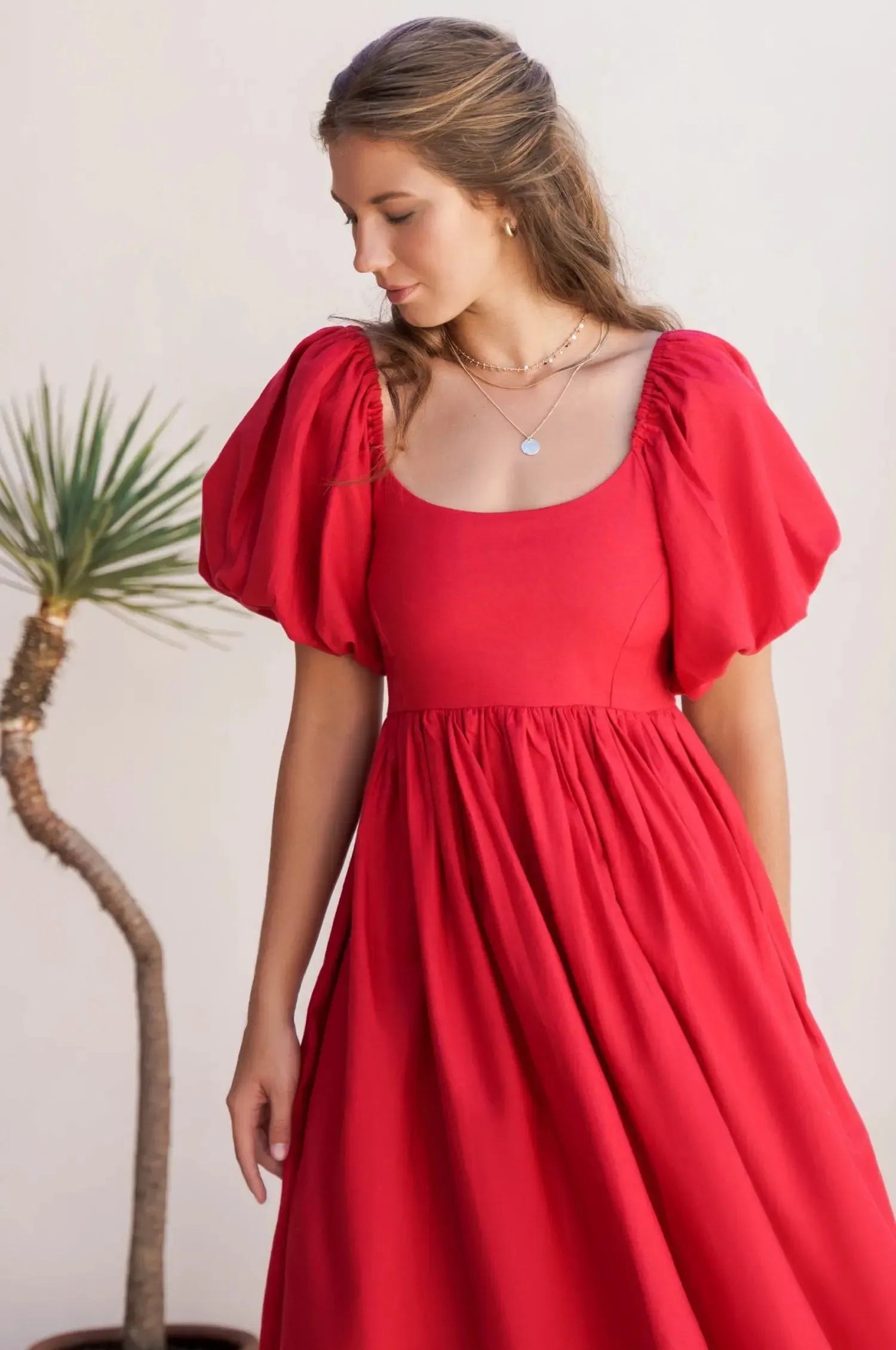 Cherie Puff Sleeve Midi Dress by Bali ELF