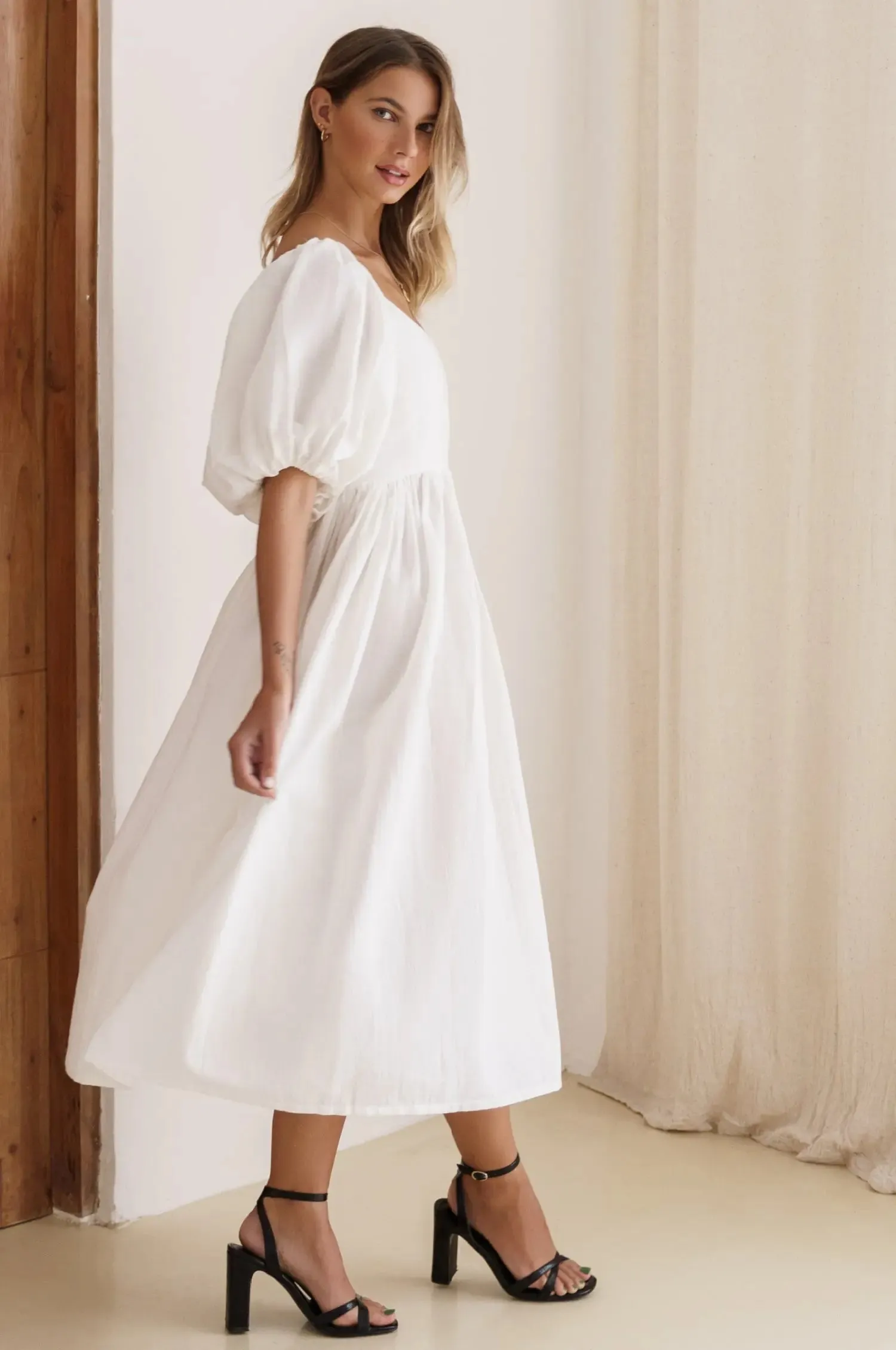 Cherie Puff Sleeve Midi Dress by Bali ELF