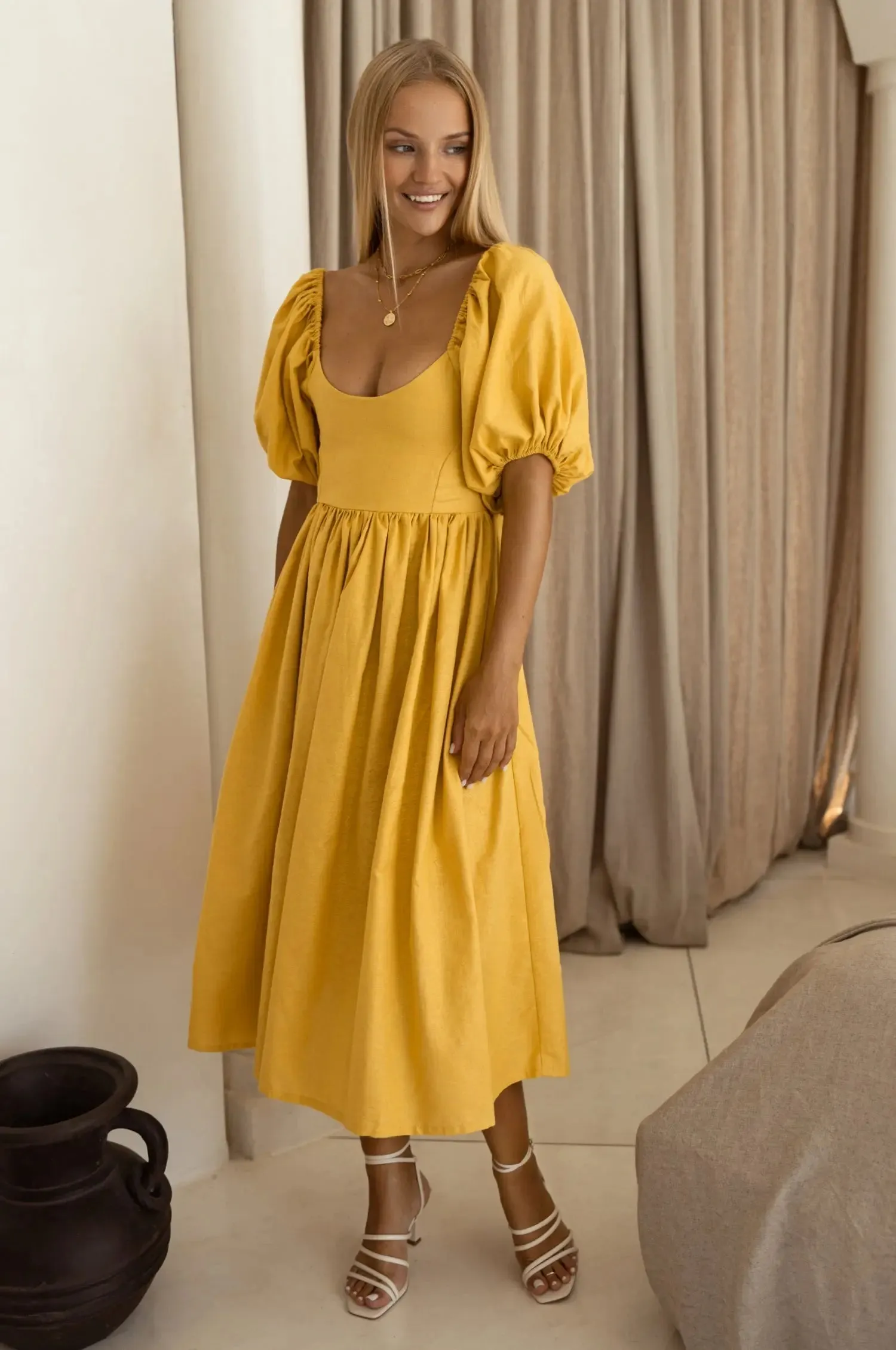 Cherie Puff Sleeve Midi Dress by Bali ELF