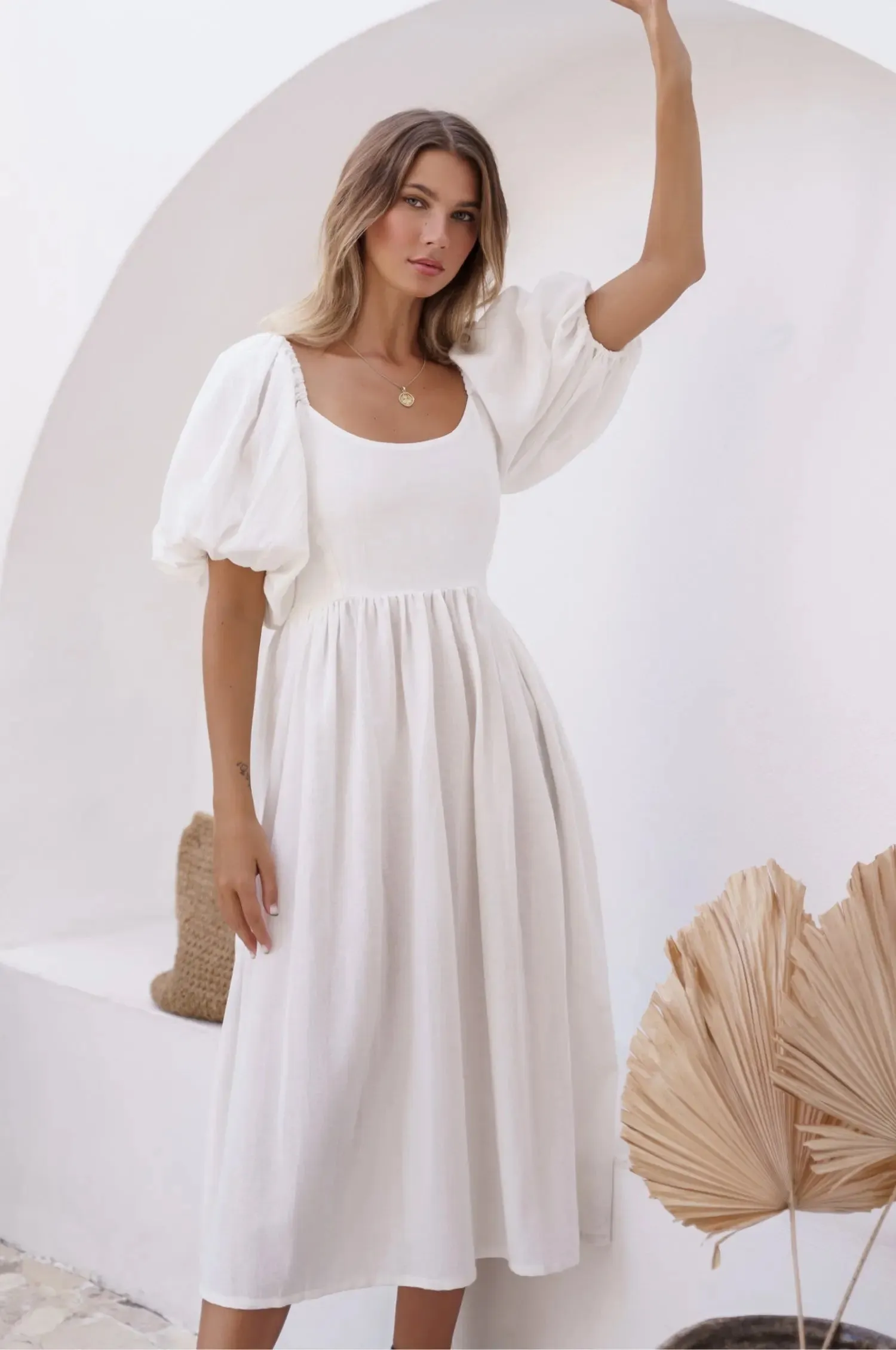 Cherie Puff Sleeve Midi Dress by Bali ELF