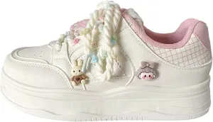 Chunky Platform Sneakers for Women with Charm White Skate Shoes Sport, Travel Casual Walking for Student Back to School