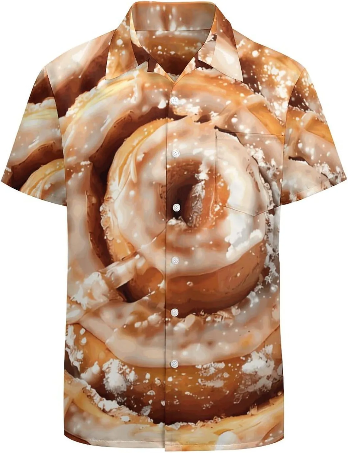 Cinnamon Roll Men's Short Sleeve Shirt Button Down Tee Casual V Neck Beach Tops