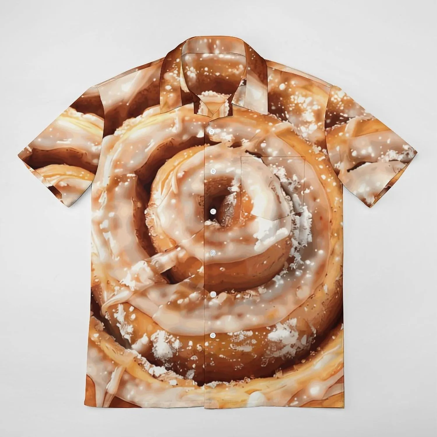 Cinnamon Roll Men's Short Sleeve Shirt Button Down Tee Casual V Neck Beach Tops