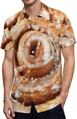 Cinnamon Roll Men's Short Sleeve Shirt Button Down Tee Casual V Neck Beach Tops