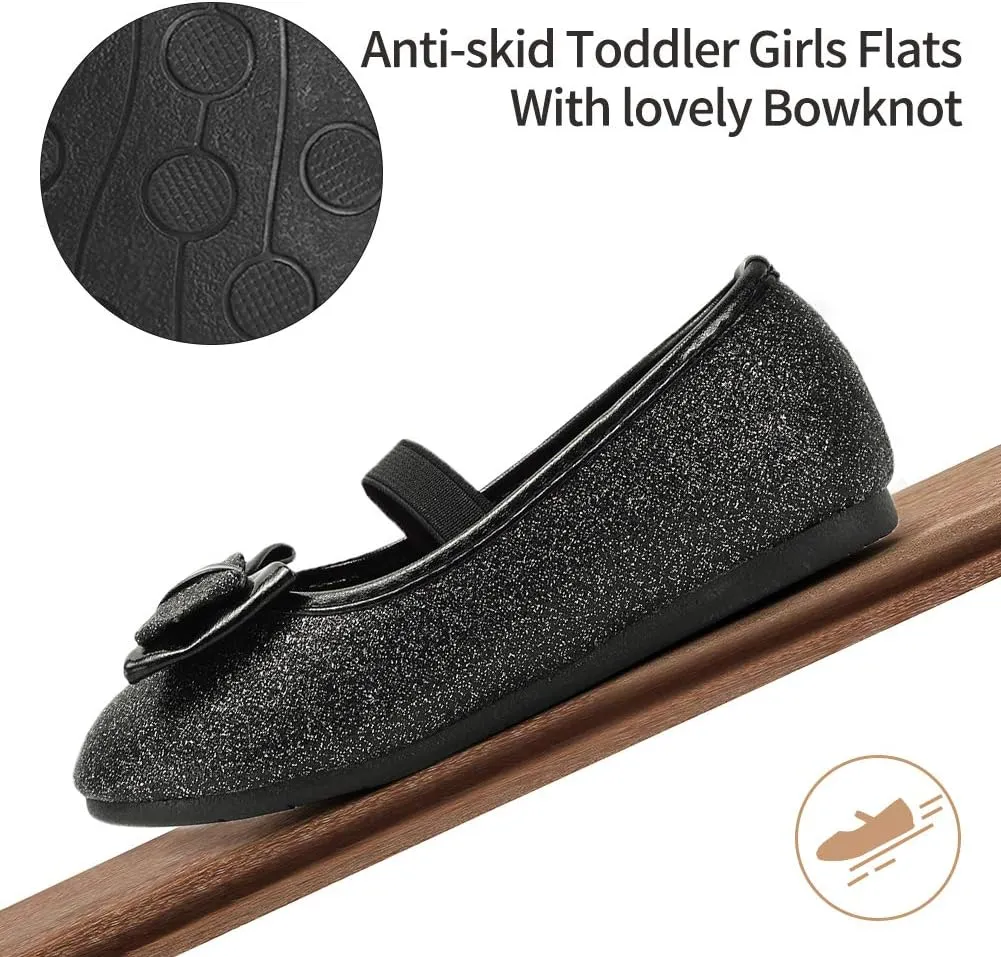 CIOR Toddler Girls Ballet Flats Shoes Ballerina Bowknot Jane Mary Princess Dress Shoes for Wedding Party School