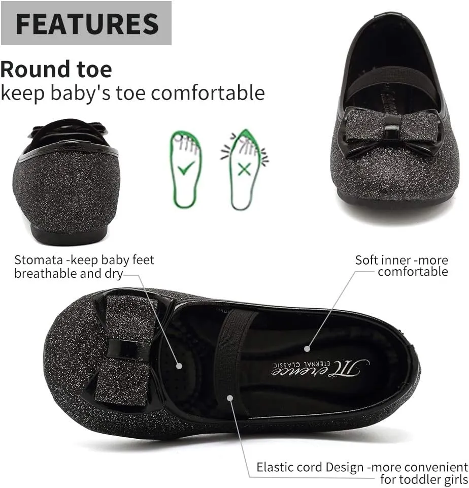 CIOR Toddler Girls Ballet Flats Shoes Ballerina Bowknot Jane Mary Princess Dress Shoes for Wedding Party School
