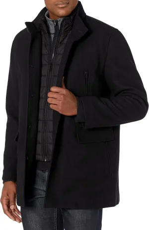 Cole Haan Men's Wool Twill Topper Coat with Water Resistant Bib