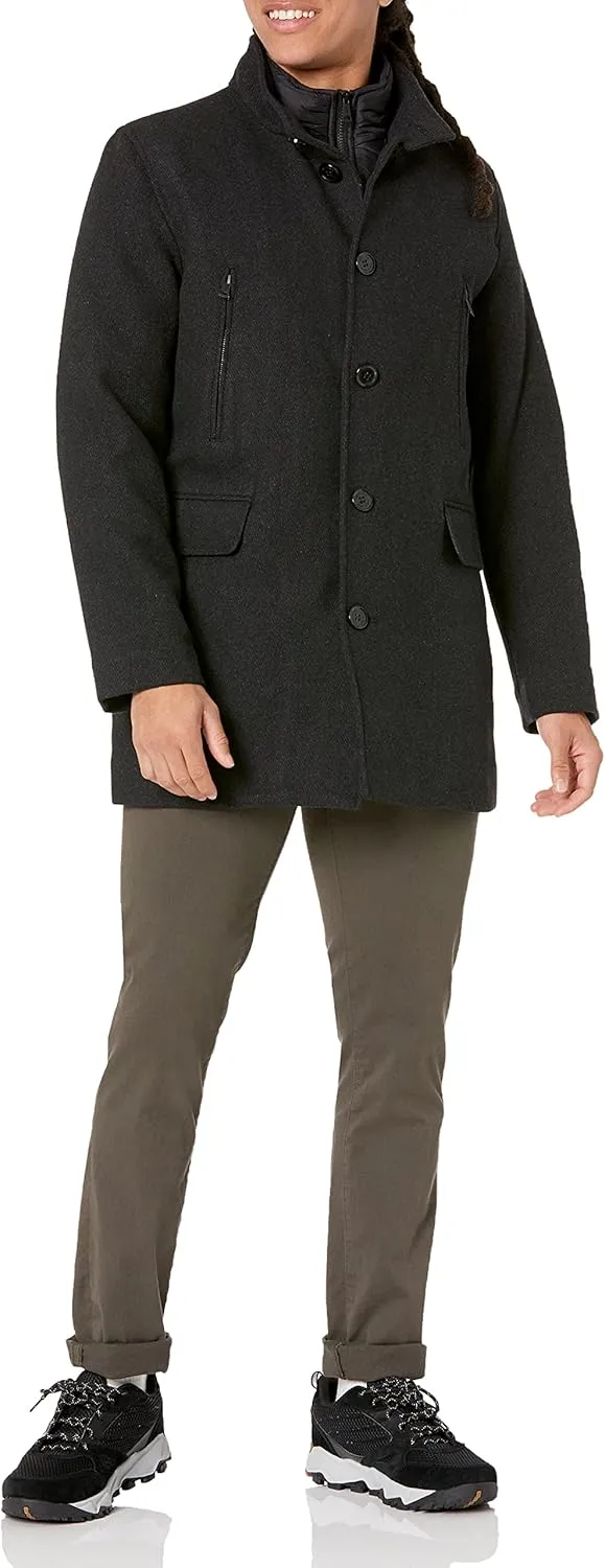 Cole Haan Men's Wool Twill Topper Coat with Water Resistant Bib
