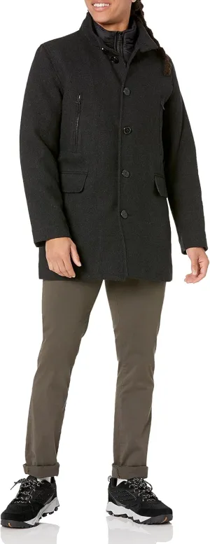 Cole Haan Men's Wool Twill Topper Coat with Water Resistant Bib