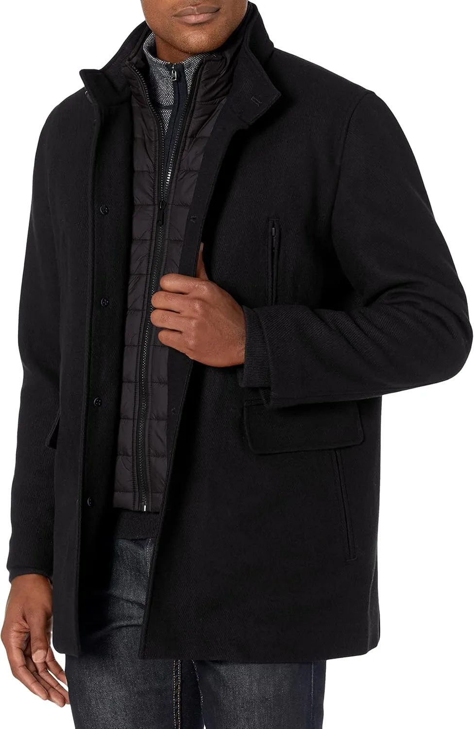 Cole Haan Men's Wool Twill Topper Coat with Water Resistant Bib
