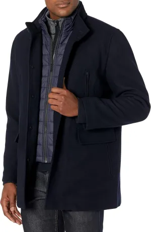 Cole Haan Men's Wool Twill Topper Coat with Water Resistant Bib