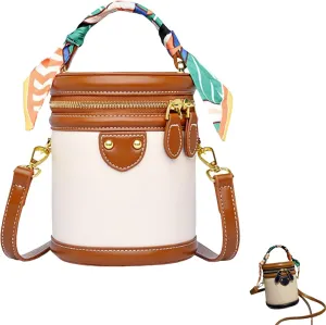 Colorblock Bucket Bag For Women, 2025 New Summer Niche Design Cylinder Bag,Ribbon Handle, Fashionable Crossbody Bag