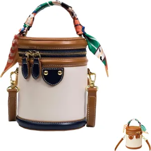 Colorblock Bucket Bag For Women, 2025 New Summer Niche Design Cylinder Bag,Ribbon Handle, Fashionable Crossbody Bag