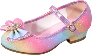Colorful Bowknot Shiny Dress Shoes for Girls Kids Sparkly Ballet Flats Princess Rainbow School Wedding Party Shoes