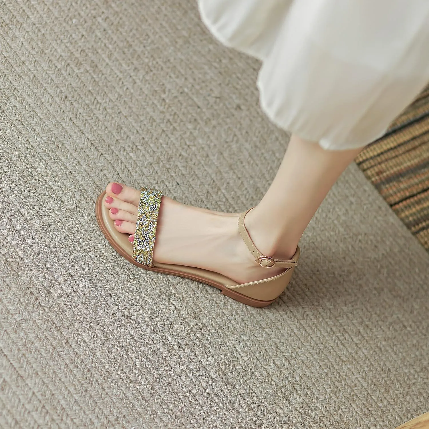 CosyFever Womens LC520 Glitter Novelty Fashion Casual Cow Leather Flats Sandals