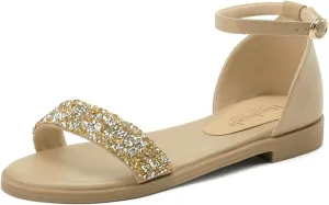CosyFever Womens LC520 Glitter Novelty Fashion Casual Cow Leather Flats Sandals