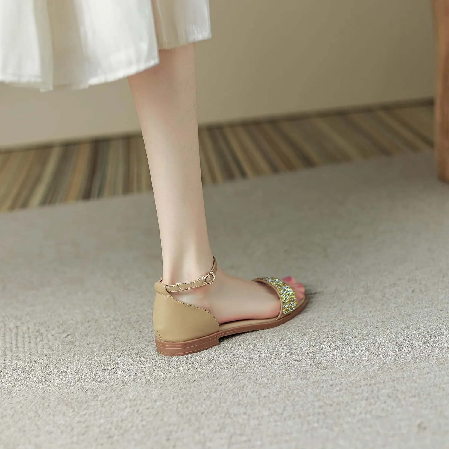 CosyFever Womens LC520 Glitter Novelty Fashion Casual Cow Leather Flats Sandals