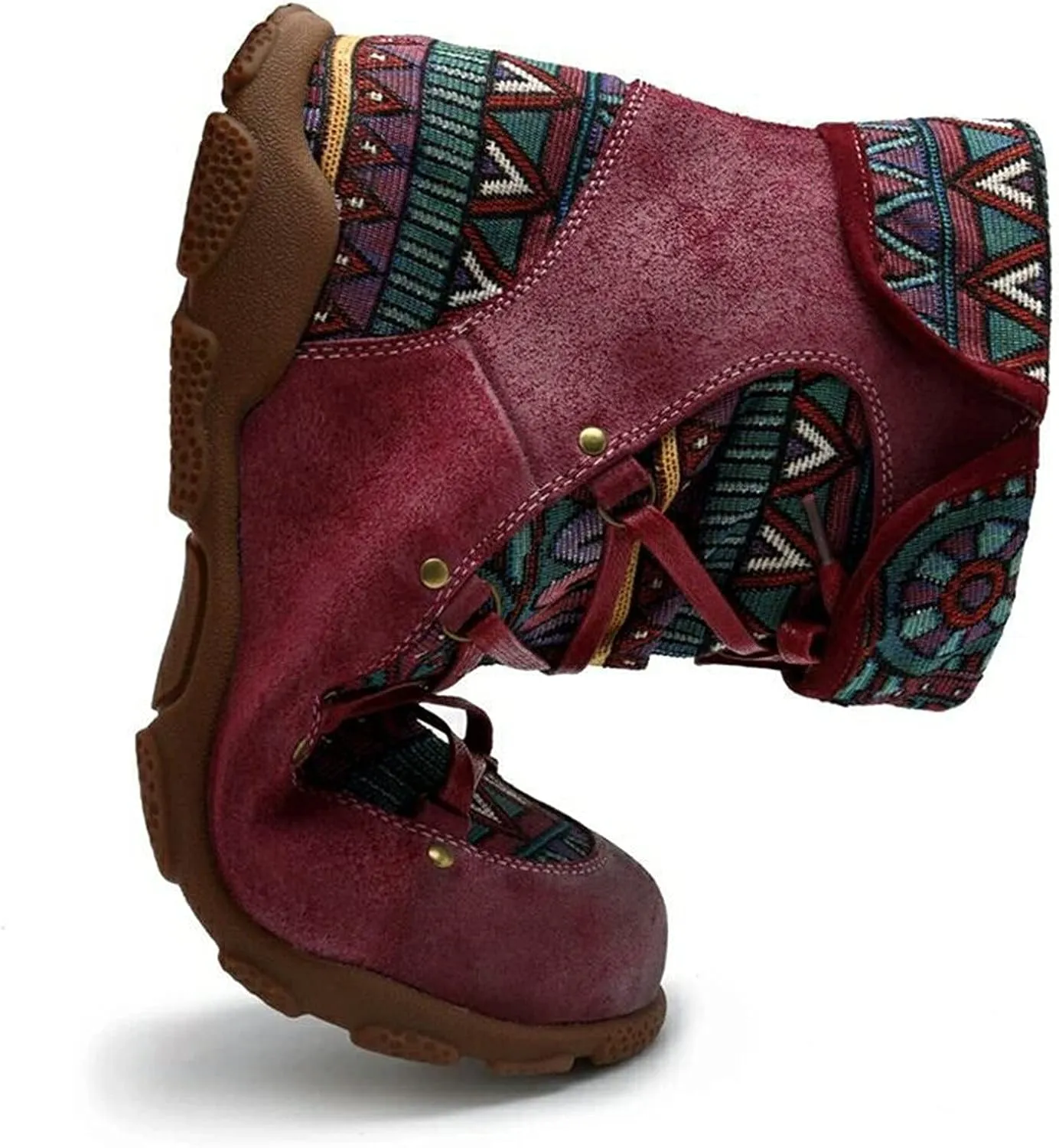 Ctreela Aztec Ethnic Boots for Women Outdoor Hiking Walking Vintage Western Hiker Booties Retro Lace up Field Combat Boot