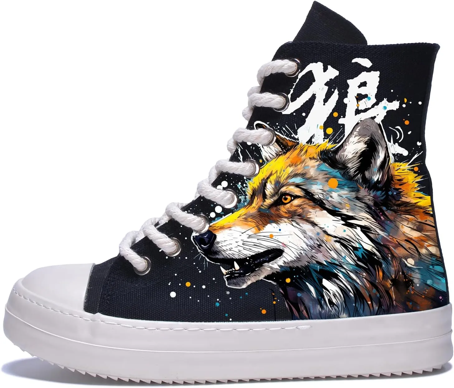 Custom Canvas Shoes for Women Lightweight High Top Boots Sneakers Punk Hip Hop Teens Girls Wolf Gothic Print Lace Up Casual Classic Street Walking Shoes