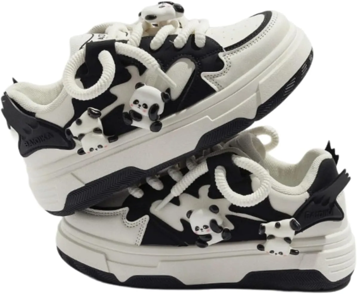 Cute Panda Sneakers for Women – Trendy Kawaii Platform Shoes – Chunky Fashion Sneakers with Adorable Panda Charms – Comfortable & Stylish Casual Streetwear