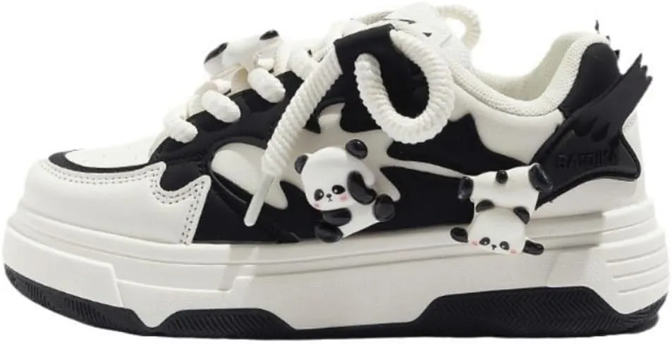 Cute Panda Sneakers for Women – Trendy Kawaii Platform Shoes – Chunky Fashion Sneakers with Adorable Panda Charms – Comfortable & Stylish Casual Streetwear