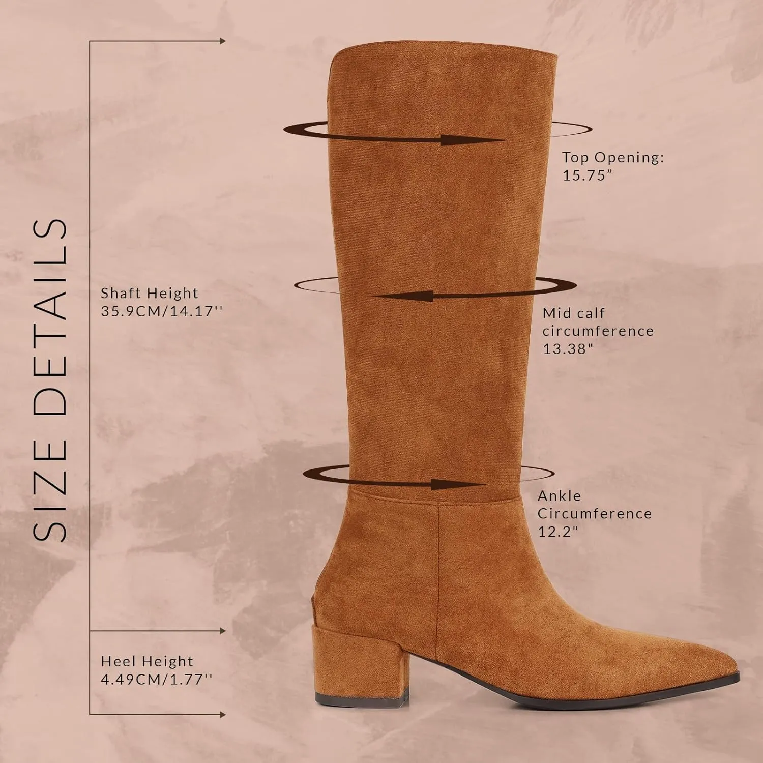 CYNLLIO Knee High Boots Women Pull on Suede Boots Pointed Toe Wide Calf Tall Boots Winter Warm Long Boots Comfy Walking Office Shoes