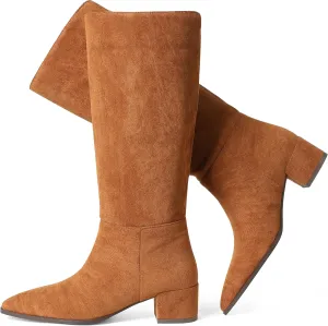 CYNLLIO Knee High Boots Women Pull on Suede Boots Pointed Toe Wide Calf Tall Boots Winter Warm Long Boots Comfy Walking Office Shoes