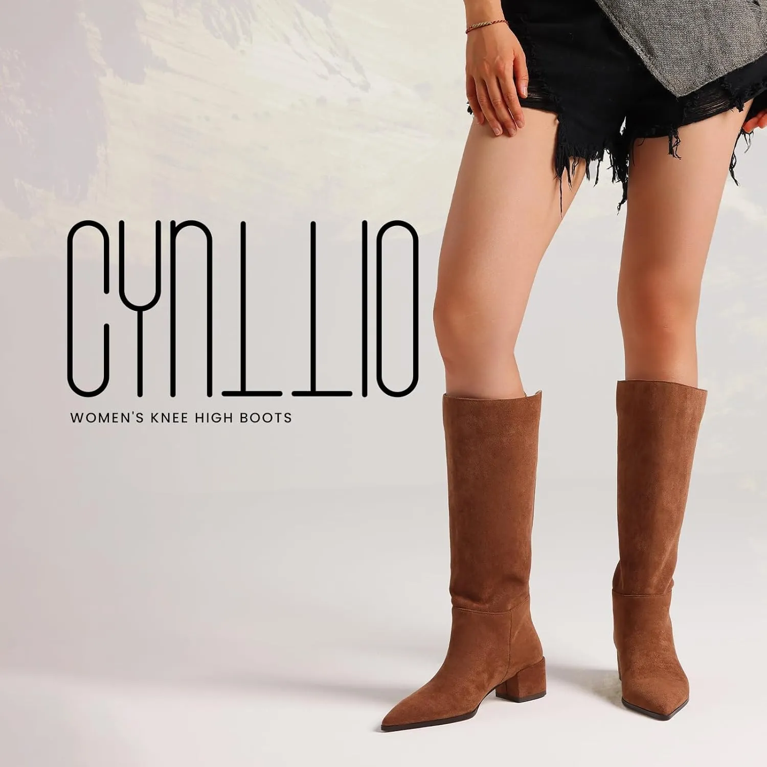 CYNLLIO Knee High Boots Women Pull on Suede Boots Pointed Toe Wide Calf Tall Boots Winter Warm Long Boots Comfy Walking Office Shoes
