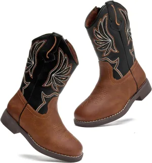 DADAWEN Kids Cowboy Boots for Boys Girls Glitter Embroidered Western Square Toe Cowgirl Boots Mid Calf Riding Shoes (Toddler/Little Kid/Big Kid)