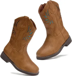DADAWEN Kids Cowboy Boots for Boys Girls Glitter Embroidered Western Square Toe Cowgirl Boots Mid Calf Riding Shoes (Toddler/Little Kid/Big Kid)