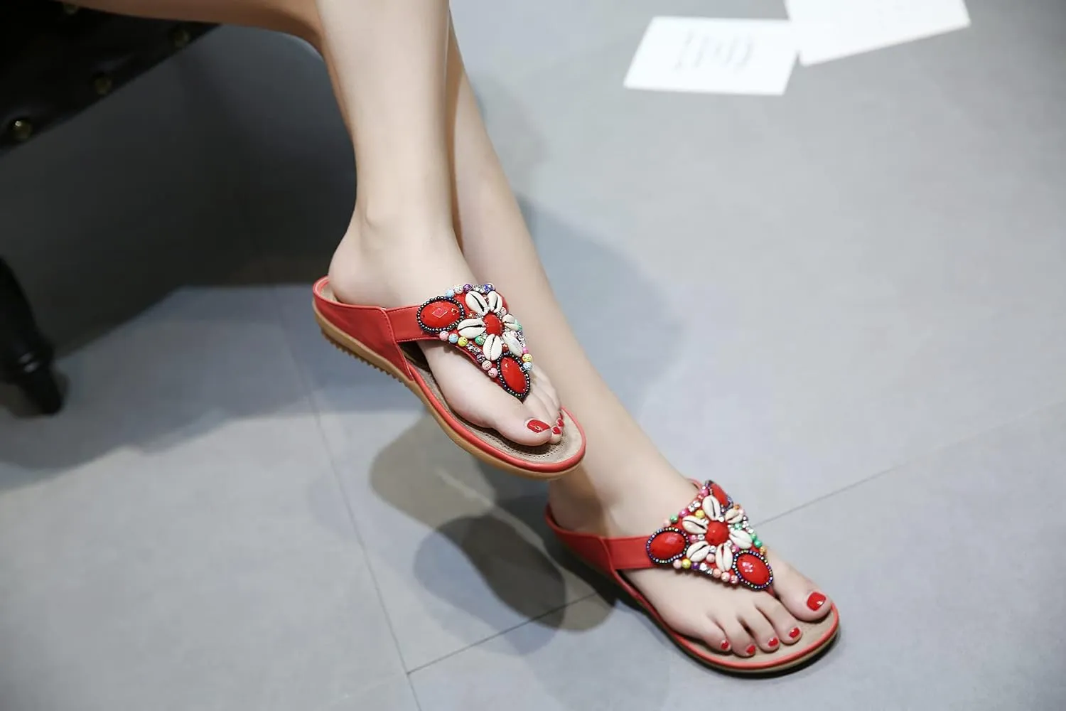 DKCHENH Vintage Ethnic Style Women's Sandals and Slippers Bohemian Beach Slippers Beaded Shell Large Slippers