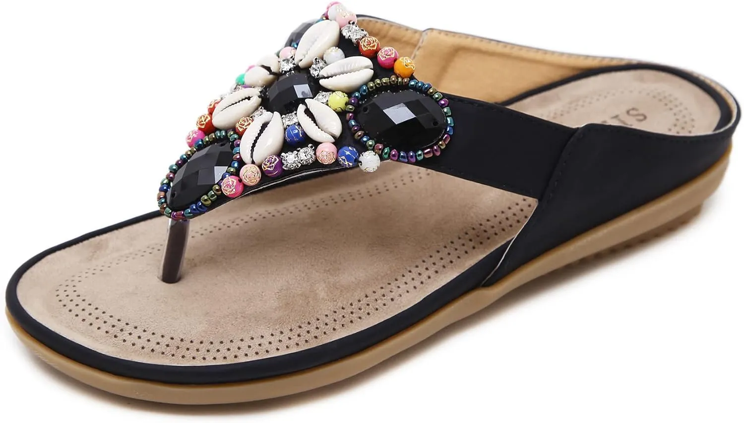 DKCHENH Vintage Ethnic Style Women's Sandals and Slippers Bohemian Beach Slippers Beaded Shell Large Slippers