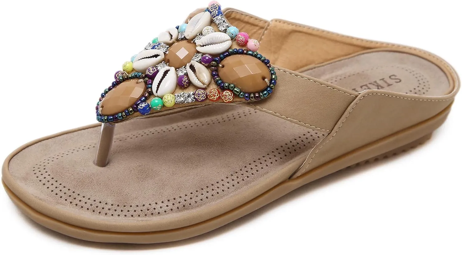 DKCHENH Vintage Ethnic Style Women's Sandals and Slippers Bohemian Beach Slippers Beaded Shell Large Slippers
