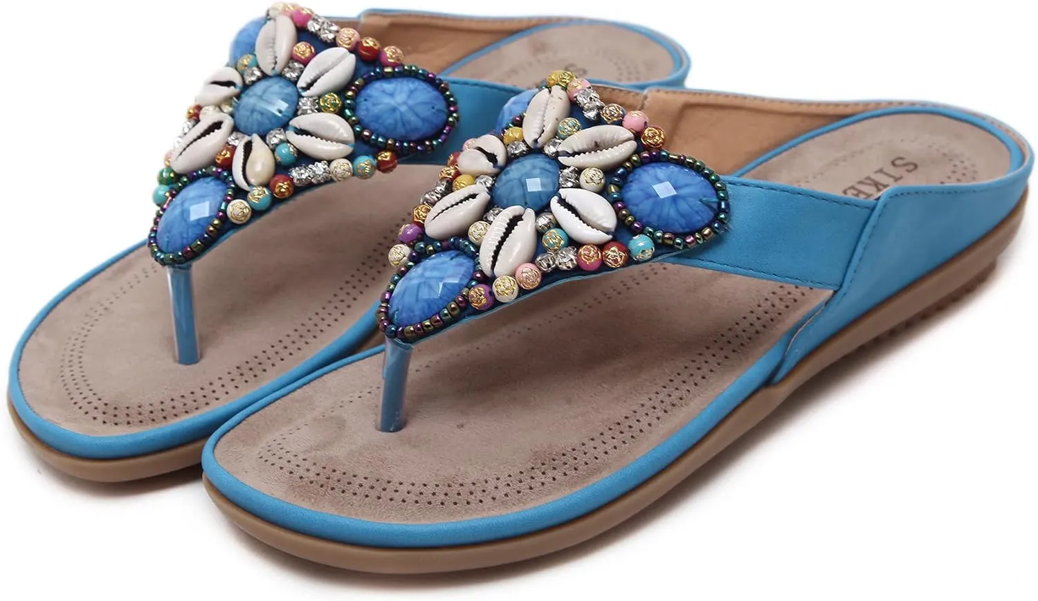 DKCHENH Vintage Ethnic Style Women's Sandals and Slippers Bohemian Beach Slippers Beaded Shell Large Slippers