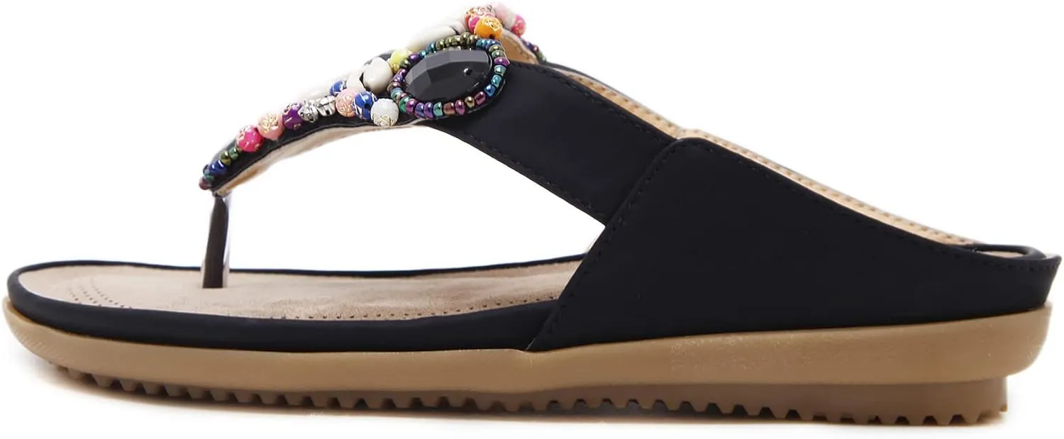 DKCHENH Vintage Ethnic Style Women's Sandals and Slippers Bohemian Beach Slippers Beaded Shell Large Slippers