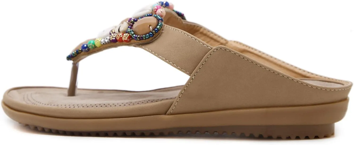 DKCHENH Vintage Ethnic Style Women's Sandals and Slippers Bohemian Beach Slippers Beaded Shell Large Slippers