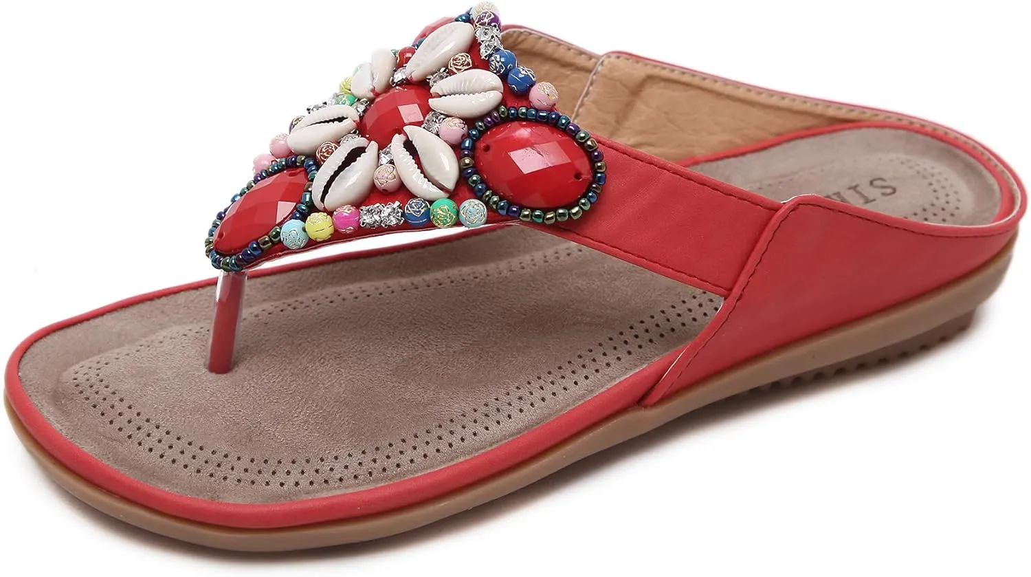 DKCHENH Vintage Ethnic Style Women's Sandals and Slippers Bohemian Beach Slippers Beaded Shell Large Slippers