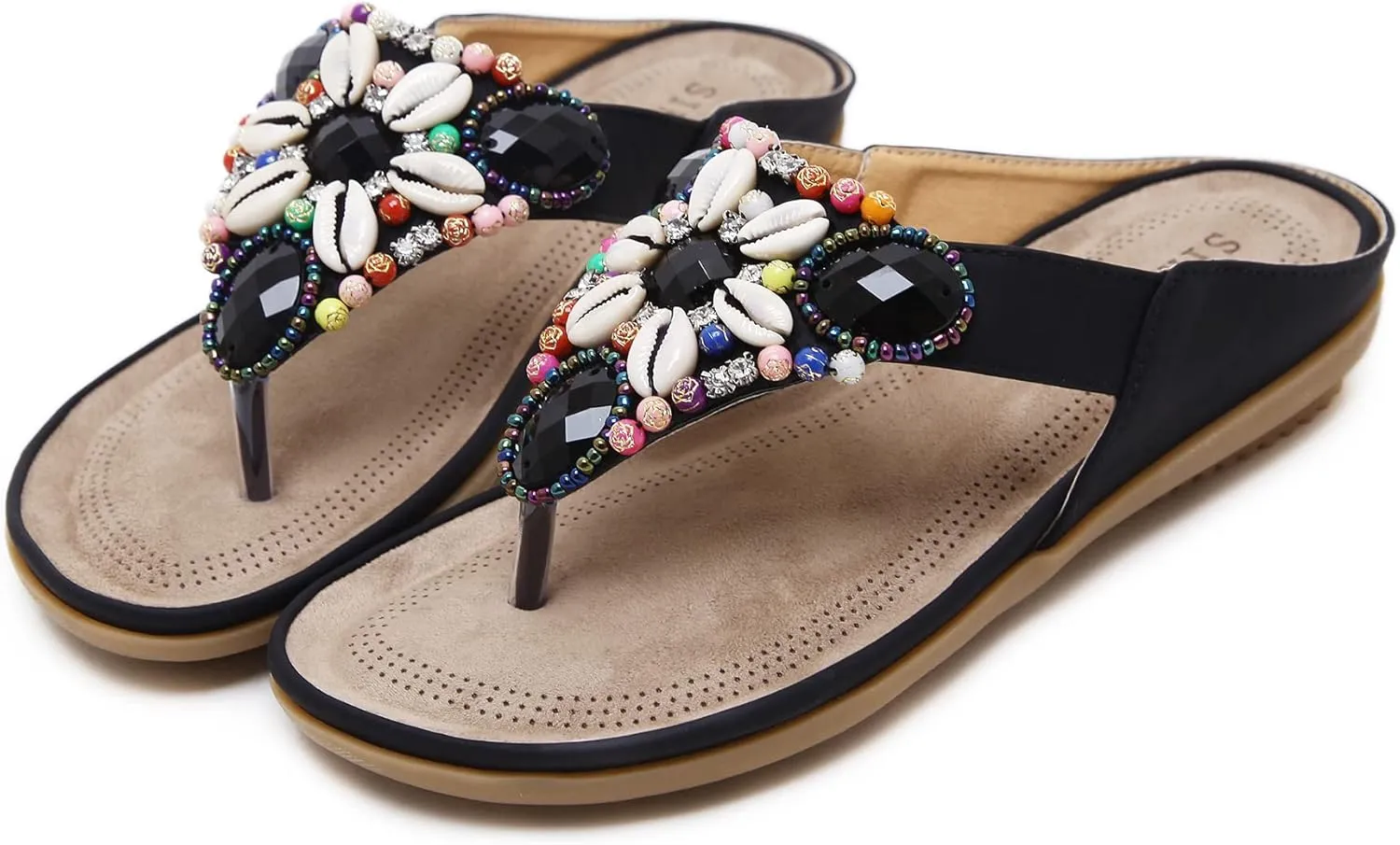 DKCHENH Vintage Ethnic Style Women's Sandals and Slippers Bohemian Beach Slippers Beaded Shell Large Slippers