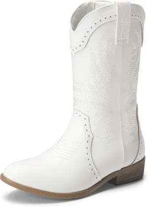 DREAM PAIRS Cowgirl Boots for Girls Boys Cowboy Boots Kids Western Embroidered Mid Calf Riding Shoes with Walking Heel Toddler/Little Kid/Big Kid
