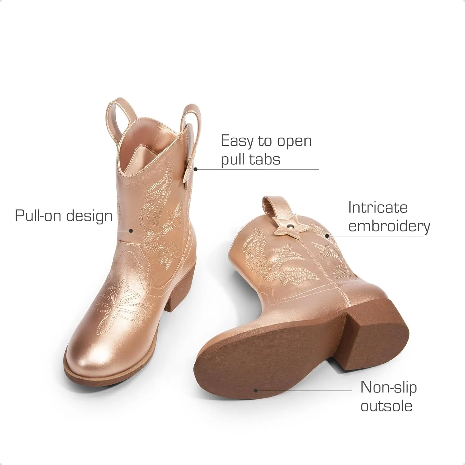 DREAM PAIRS Girls Cowboy Cowgirl Boots 2-in-1 Western Removable Cuff Fold Over Embroidered Fashion Mid Calf Shoes