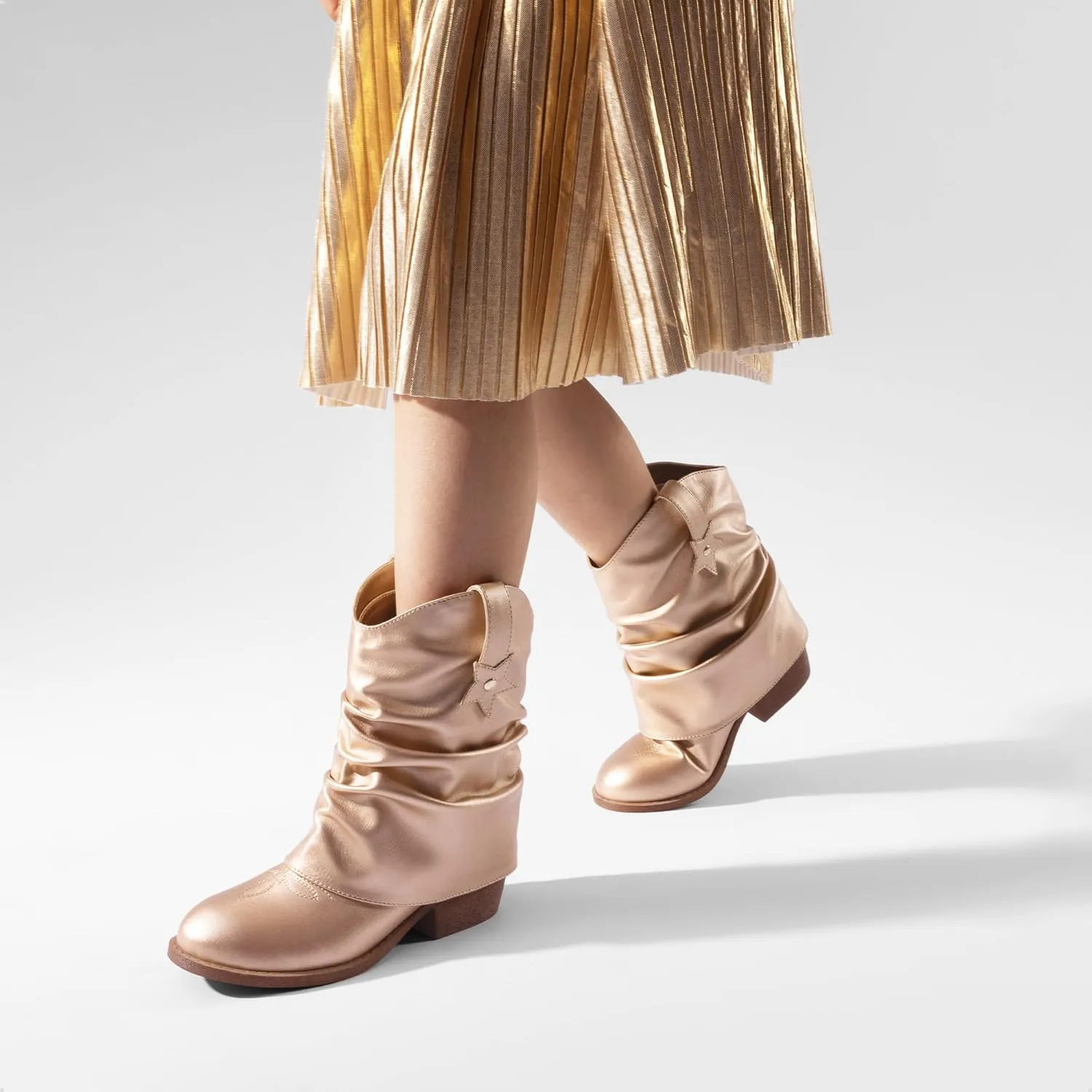 DREAM PAIRS Girls Cowboy Cowgirl Boots 2-in-1 Western Removable Cuff Fold Over Embroidered Fashion Mid Calf Shoes