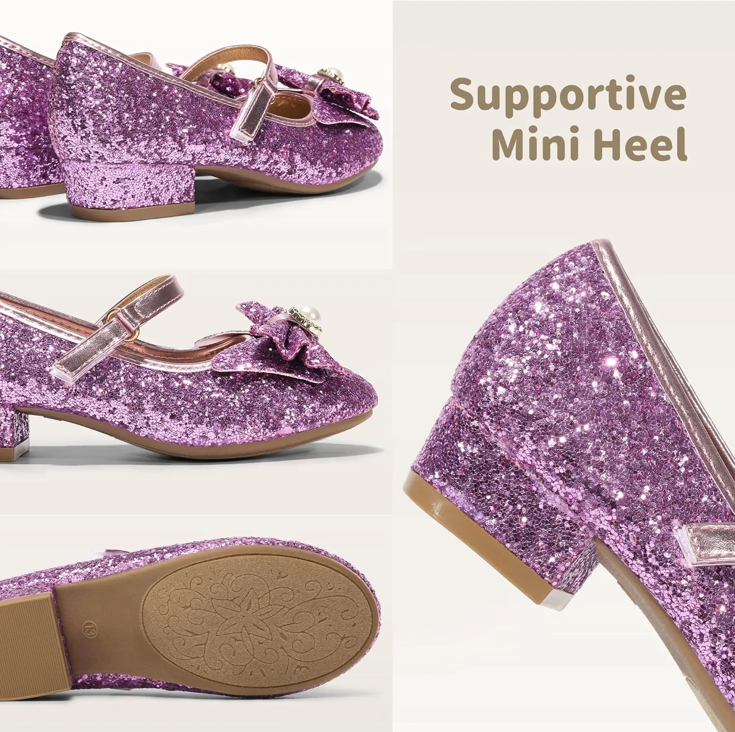 DREAM PAIRS Girls Dress Shoes Princess Shoes for Toddler Little Girl Mary Jane Low Heels Glitter Flower Party Wedding Footwear