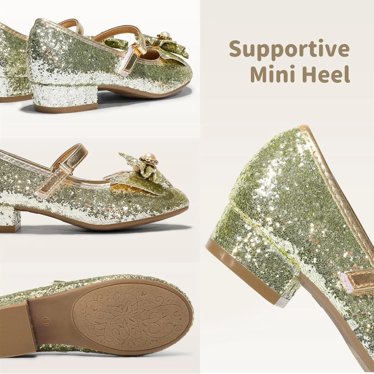 DREAM PAIRS Girls Dress Shoes Princess Shoes for Toddler Little Girl Mary Jane Low Heels Glitter Flower Party Wedding Footwear