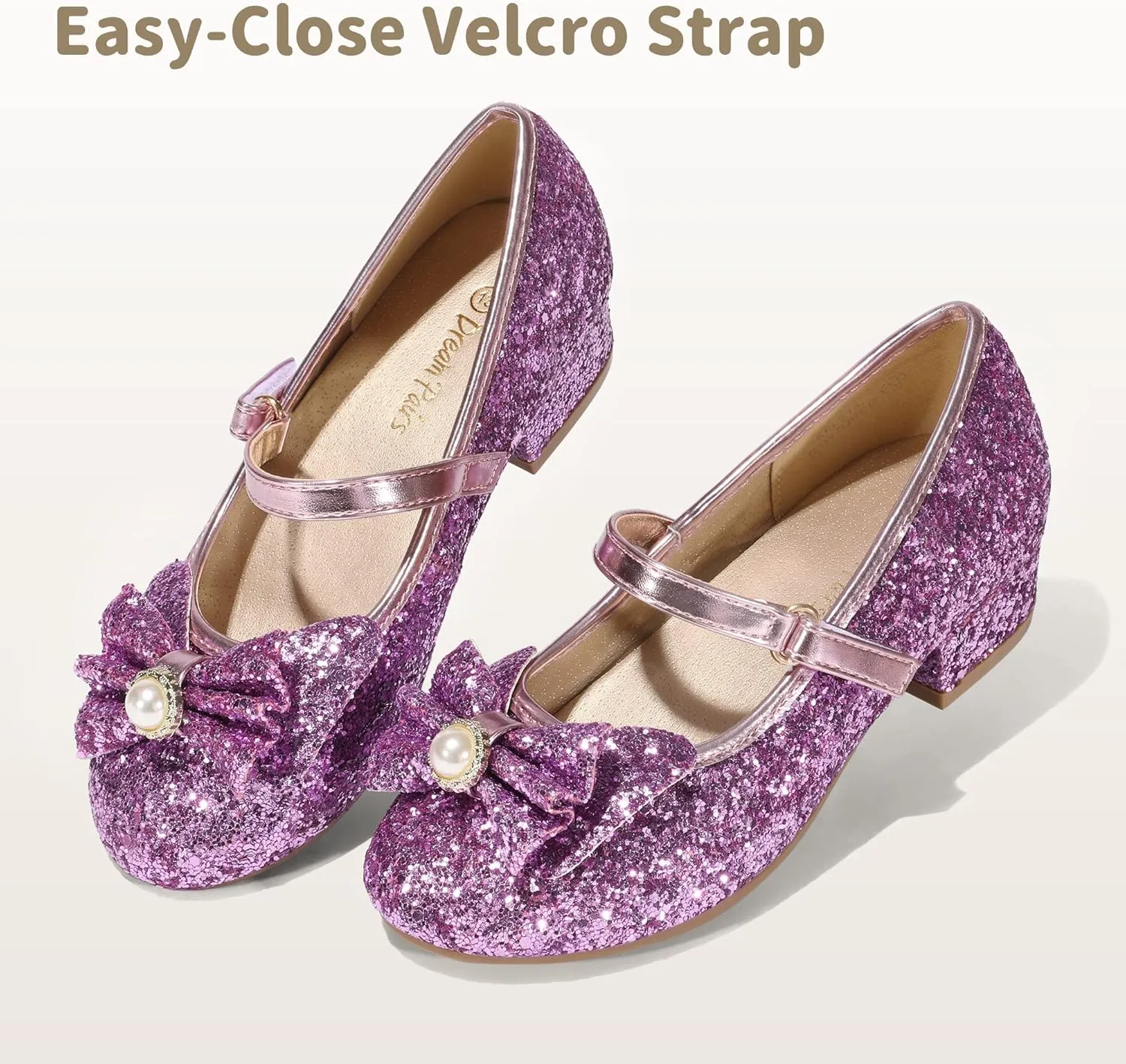 DREAM PAIRS Girls Dress Shoes Princess Shoes for Toddler Little Girl Mary Jane Low Heels Glitter Flower Party Wedding Footwear