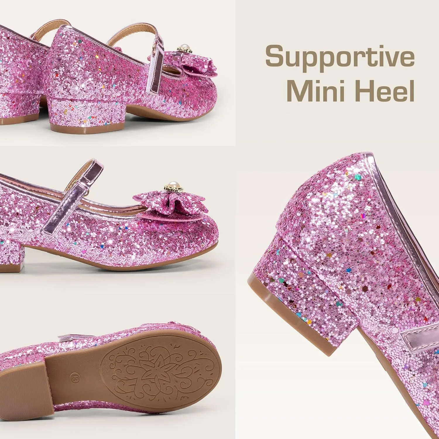 DREAM PAIRS Girls Dress Shoes Princess Shoes for Toddler Little Girl Mary Jane Low Heels Glitter Flower Party Wedding Footwear