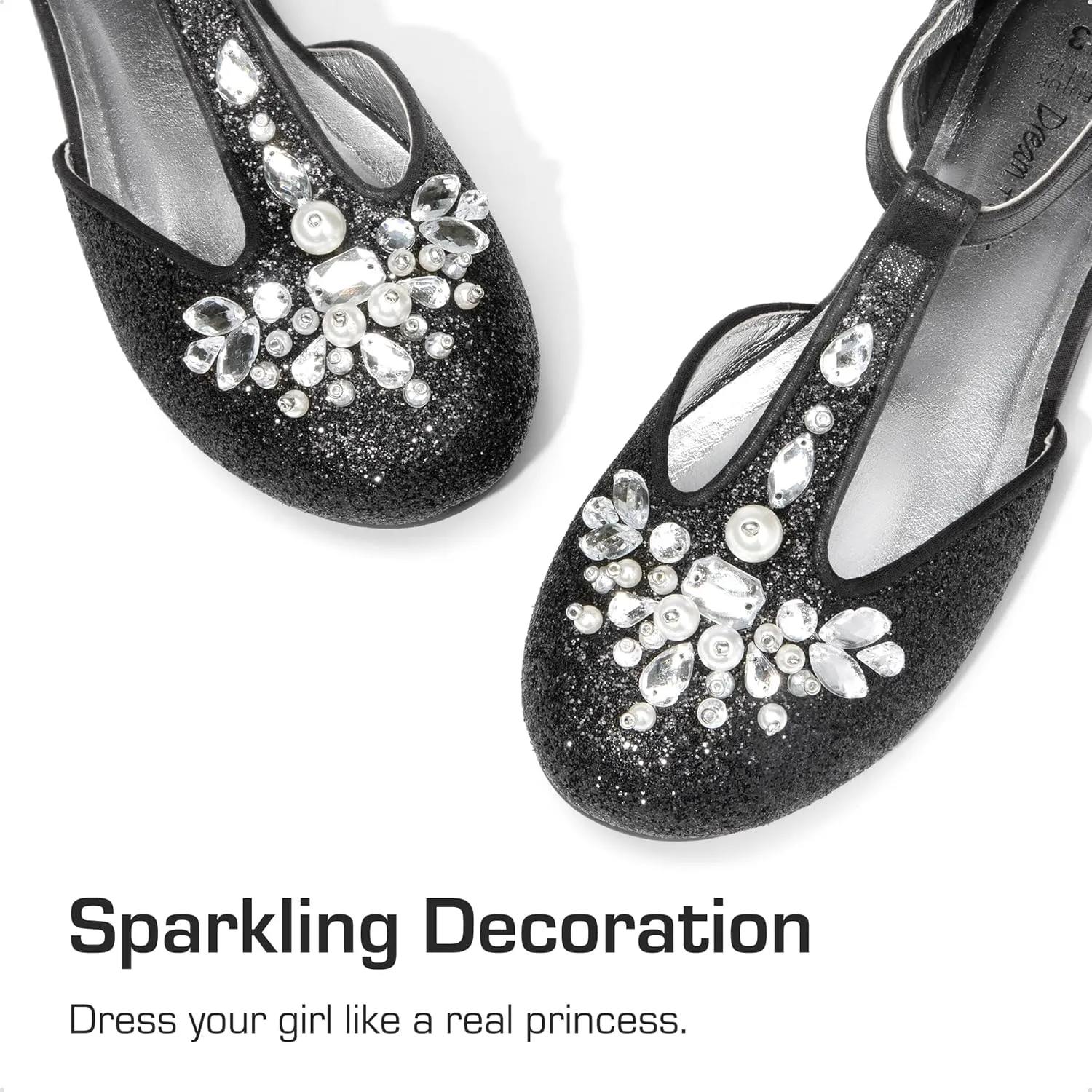 DREAM PAIRS Girls Mary Jane Dress Shoes Pearl T-Strap Party Flower Wedding Princess Flats for Toddler Little Big Kid