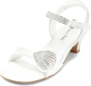 DREAM PAIRS Girls Sandals Ankle Strap Square Toe Low Heel Crystal Shell Wedding Party Flower Dress Shoes for Little Kids/Big Kids